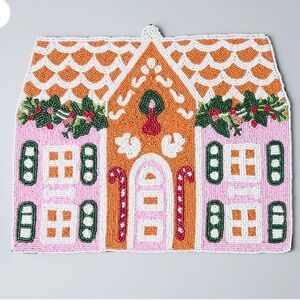 New Anthropologie Payton James Christmas Gingerbread Beaded Holiday Place Mat
